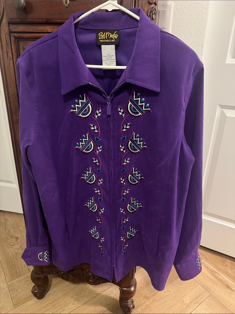 Bob Mackie Wearable Art Ladies Large Vibrant Purple Embroidered Zip Jacket
